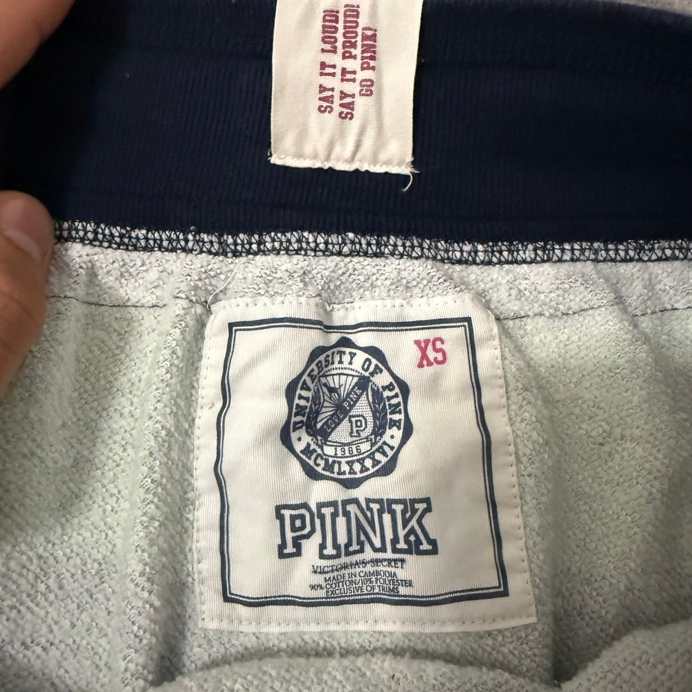 Vintage Y2K Victoria's Secret PINK Mini Skirt XS Green Navy Striped 86' Logo - Picture 4 of 8